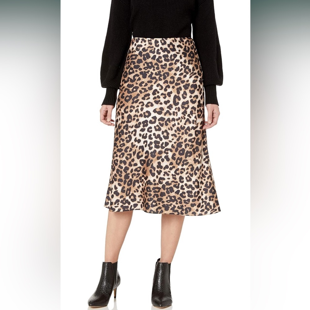 NWOT The Drop Women's Maya Silky Midi Slip Skirt in Leopard Print